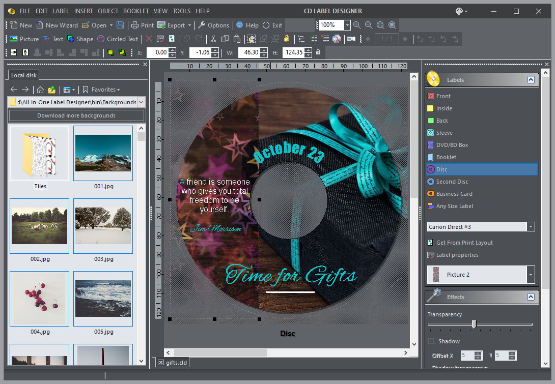 Screenshot of CD Label Designer