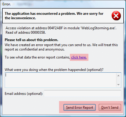 First error reporting window